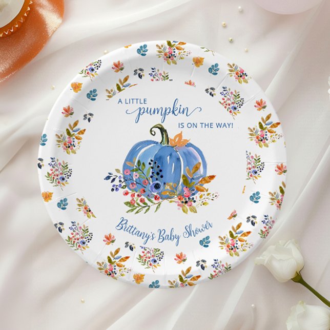 Assiettes En Carton Blue Pumpkin Autumn Whimsical Baby Shower (Créateur téléchargé)