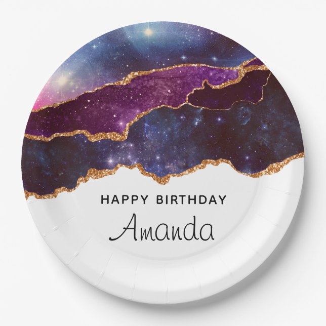 Assiettes En Carton Blue & Purple Space & Stars Moderne Agate Annivers (Devant)