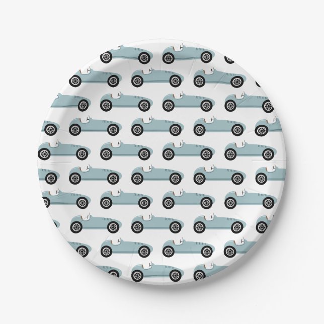 Assiettes En Carton Blue Race Car Boy Racing Anniversaire (Devant)