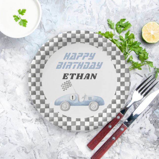 Assiettes En Carton Blue Race Car Fast ONE Boy Anniversaire (Créateur téléchargé)