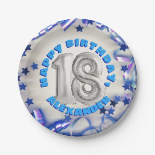 Assiettes En Carton Blue Ribbon & Stars Confetti 18e anniversaire