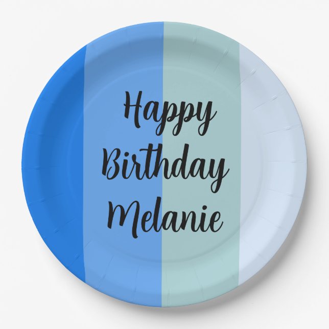 Assiettes En Carton Blue Stripes Joyeux Anniversaire (Devant)
