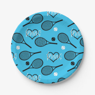 Assiettes En Carton Blue Tennis Party, personnalisable