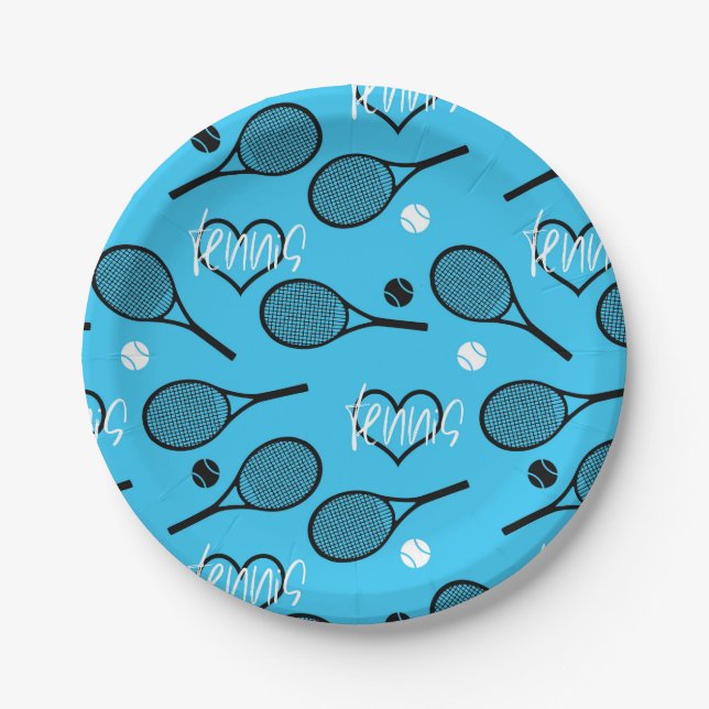 Assiettes En Carton Blue Tennis Party, personnalisable (Devant)