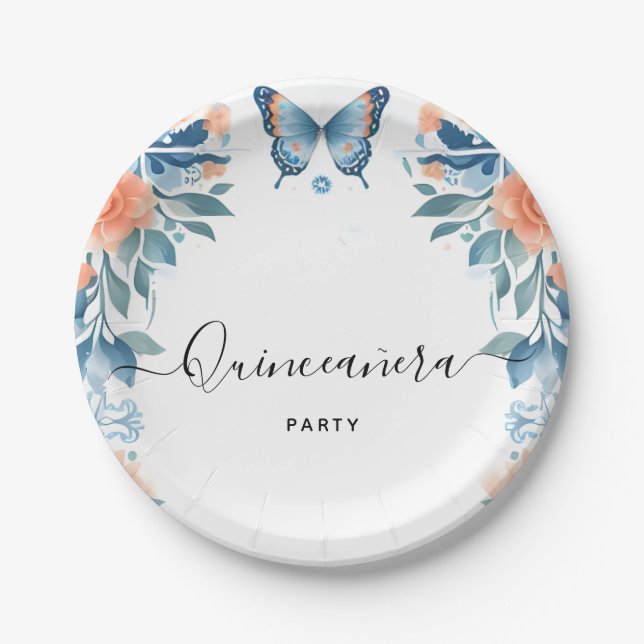 Assiettes En Carton Blue Tiara Family Latina Girly Spanish Quinceanera (Devant)