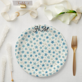 Assiettes En Carton Blue Tiny Flower Simple -Customize 