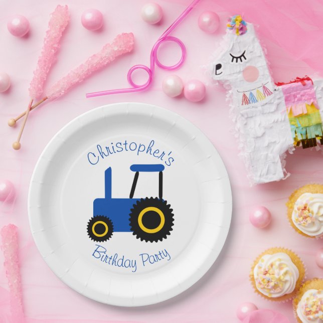 Assiettes En Carton Blue Tractor Design Anniversaire Fête (Fête)