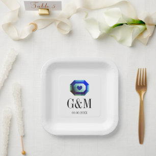Assiettes En Carton Blue vert émeraude gemstone personnalisé mariage