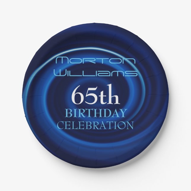 Assiettes En Carton Blue Vortex 65e anniversaire célébration PP (Devant)