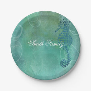 Assiettes En Carton Blue Waters, Seahorse et Flourish