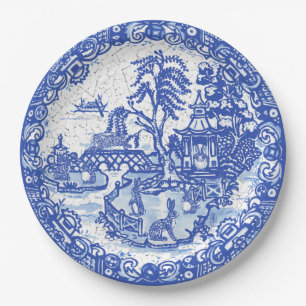 Assiettes En Carton Blue Willow Rabbit Classic Whimsical CrackLook