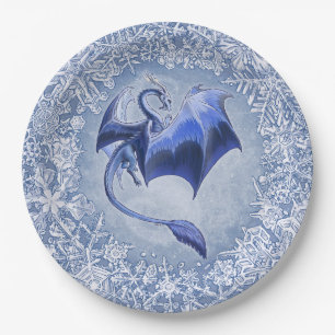 Assiettes En Carton Blue Winter Dragon Imaginaire Nature Art