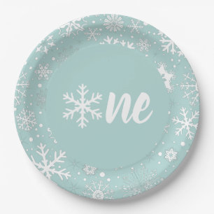 Assiettes En Carton Blue Winter Premier Anniversaire Snowflake One Pla