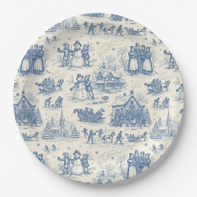 Assiettes En Carton Blue Winter Toile Chinoiserie (Devant)