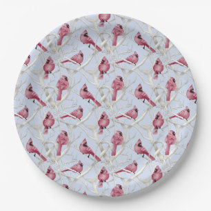 Assiettes En Carton Blue Winter Woodland Noël Cardinal Birds