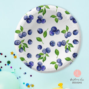 Assiettes En Carton Blueberry Berry Premier Motif d'aquarelle