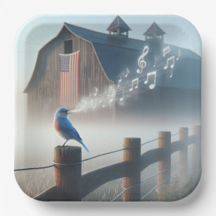Assiettes En Carton Bluebird Chanter Dans Matin Mist