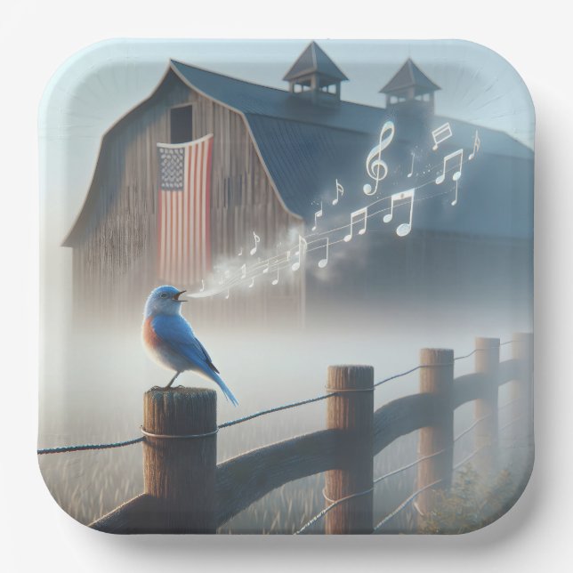 Assiettes En Carton Bluebird Chanter Dans Matin Mist (Recto)
