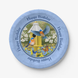 Assiettes En Carton Bluebirds et Hexagon Birdhouse Blue