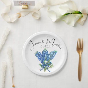 Assiettes En Carton Bluebonnets Bleu floral Boho Aquarelle Mariages