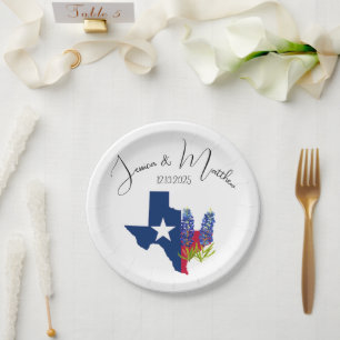 Assiettes En Carton Bluebonnets Bleu floral Boho Aquarelle Mariages