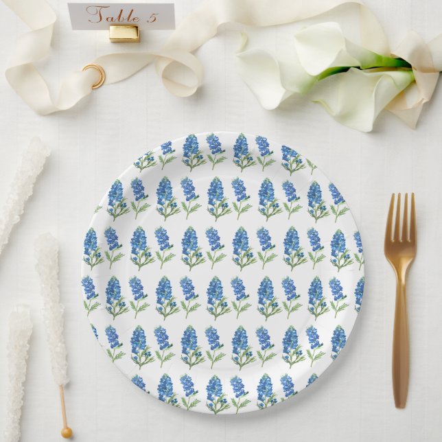 Assiettes En Carton Bluebonnets Texas Blue Flowers Aquarelle (Mariage)