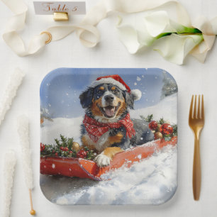 Assiettes En Carton Bluetick Coonhound Dog dans Sledge Noël