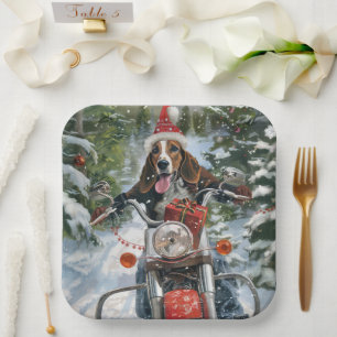 Assiettes En Carton Bluetick Coonhound Dog équitation Motorcycle Noël