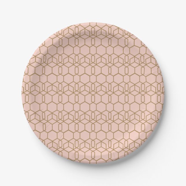 Assiettes En Carton Blush de Pêche & Or Moderne Boho Géométrique Glam (Devant)