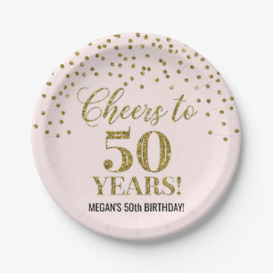 Assiettes En Carton Blush Gold Confetti, 50 ans d'anniversaire