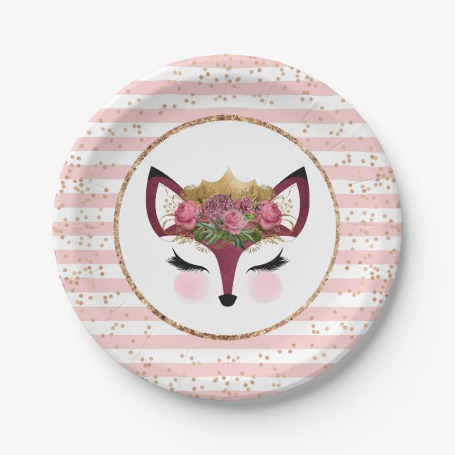 Assiettes En Carton Blush & Gold Fox Princess (Devant)