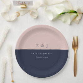 Assiettes En Carton Blush Navy Mariage moderne