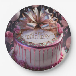 Assiettes En Carton Blush Pink Birthday Cake Celebration 