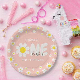 Assiettes En Carton Blush Pink Daisy OneDerful 1er anniversaire