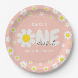 Assiettes En Carton Blush Pink Daisy OneDerful 1er anniversaire