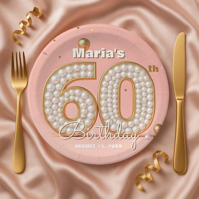 Assiettes En Carton Blush Pink Gold Confetti Pearl 60th Birthday (Créateur téléchargé)