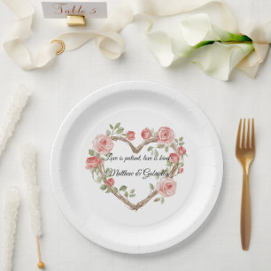 Assiettes En Carton Blush Romantic Rose Floral Heart Mariage