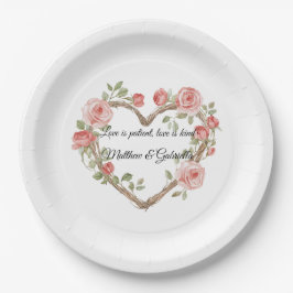 Assiettes En Carton Blush Romantic Rose Floral Heart Mariage