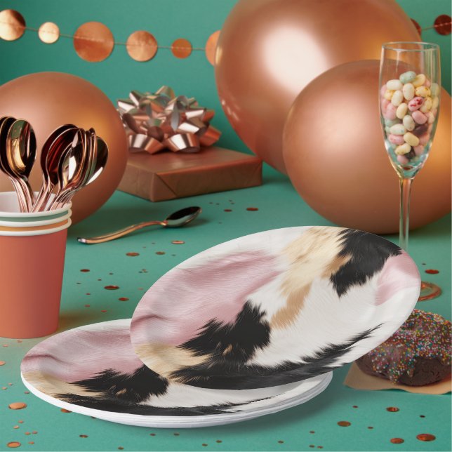 Assiettes En Carton Blush Rose Blanc Or Noir Vachette Animal (Multi)