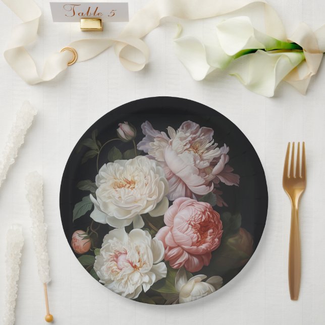 Assiettes En Carton Blush Rose Classique Néerlandais Moody Baroque Mar (Mariage)