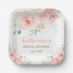 Assiettes En Carton Blush rose Floral Baby shower nuptial