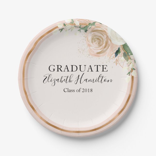 Assiettes En Carton Blush & Rose Gold Moderne Chic Floral (Devant)