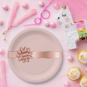 Assiettes En Carton Blush Rose Gold Ribbon Bow Anniversaire