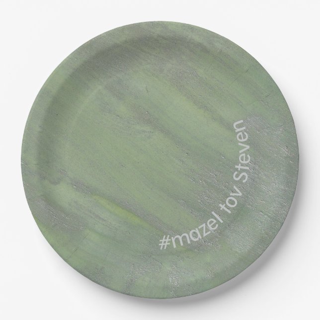 Assiettes En Carton BM Bar ou Bat mitzvah Plaque en papier vert (Devant)