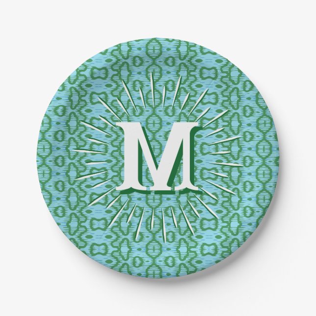 Assiettes En Carton Boa Ripple in Green + Aqua Personalized (Devant)