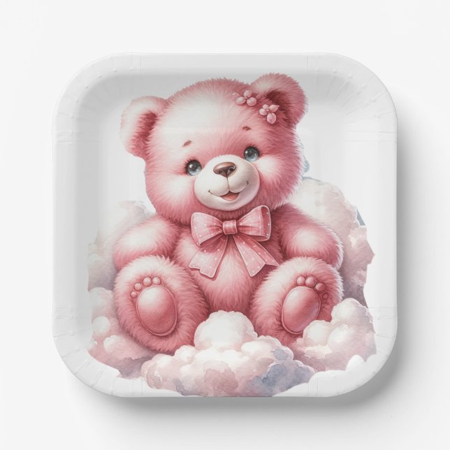 ASSIETTES EN CARTON BOÊTE DE TEDDY ROSE CUTE ASSIS SUR UN NUAGE (Recto)