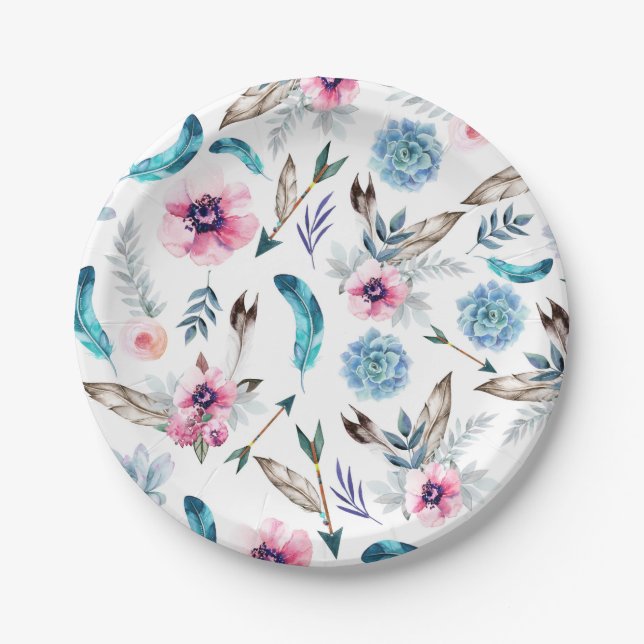 Assiettes En Carton Bohème Chic Floral Boho Girl (Devant)