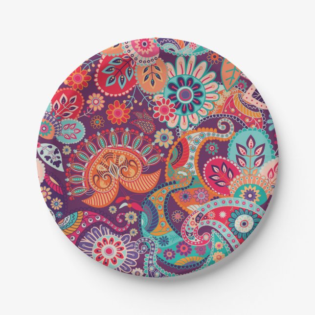 Assiettes En Carton Bohemian Boho MOD Hippy Chic Flower Motif (Devant)