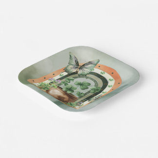 Assiettes En Carton Bohemian Green Watercolor Rainbow Illustration