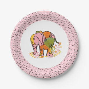 Assiettes En Carton Bohemian Safari Elephant Ado Tween fête d'annivers